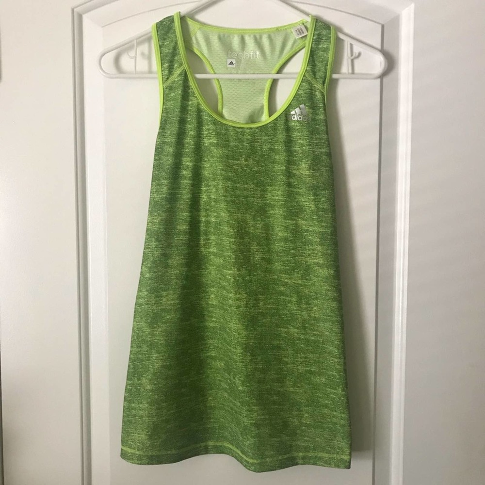 Adidas Workout Tank Top Fitted Racerback Techfit Keyhole Back Green Women's XS